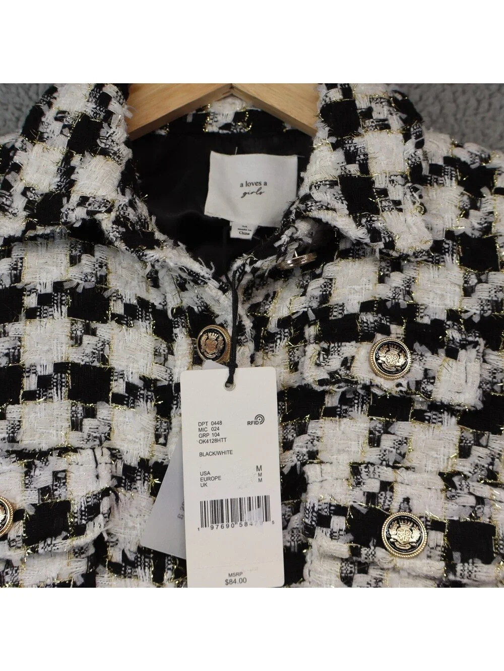 Houndstooth Jacket Youth Medium Designer Boucle Blazer